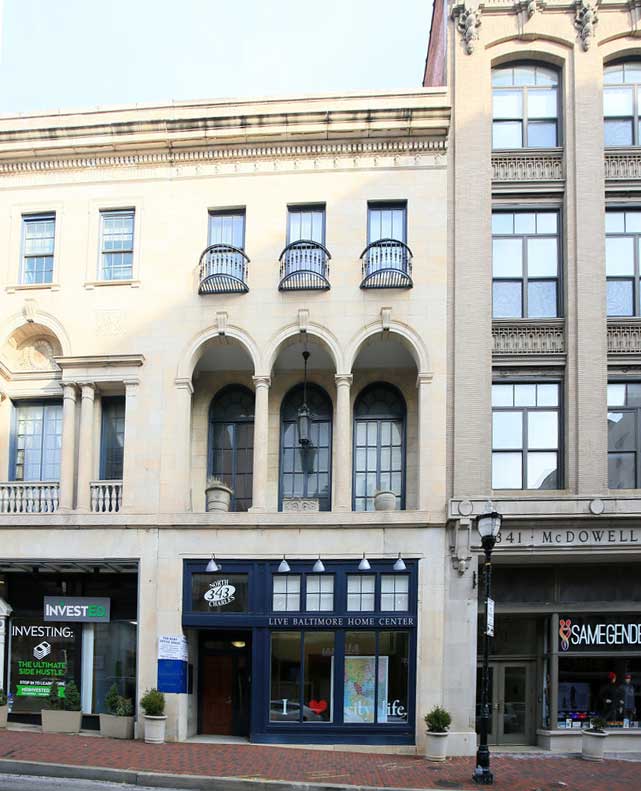 Exterior of building at 342 N Charles St showing first floor retail tenant