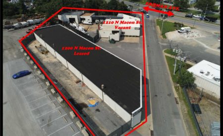 Aerial shot with property boundries outlined